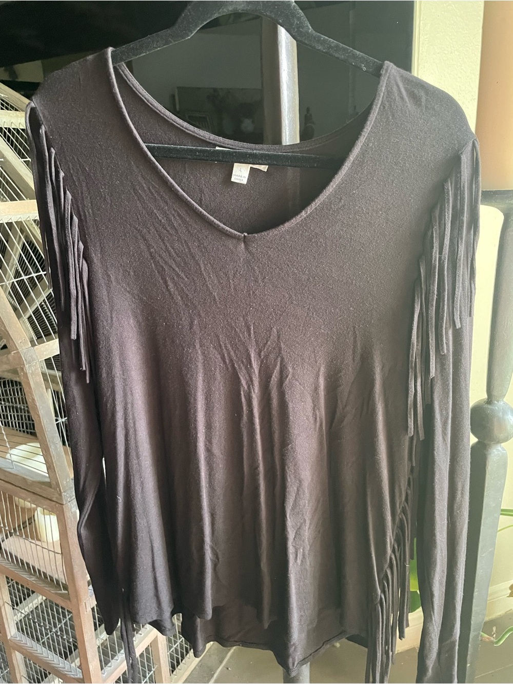 JohnPaulRichard Rayon Fringe Long Sleeve Top